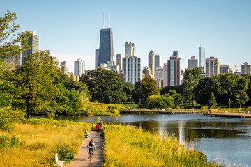 Lincoln park , One of the biggest and most beautiful park in Chicago before sunset ,  Illinois ,...