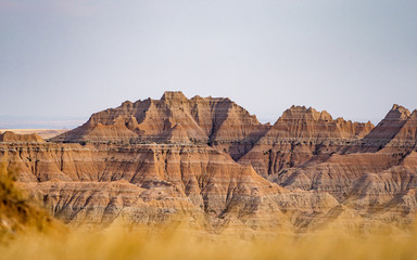 The landscape in Badlands national park in the evening during summer times , South Dakota, United States of America