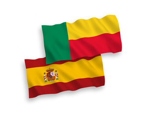 Flags of Benin and Spain on a white background