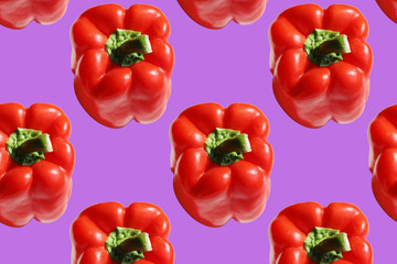 Seamless food pattern. Red sweet bell pepper. Organic paprika. Vegetable, healthy ingredient
