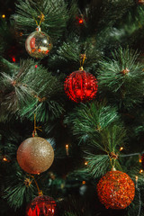 Christmas tree decorated with red balls