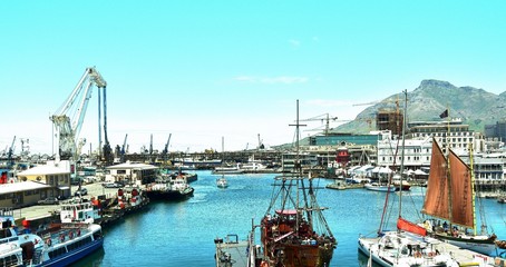 Landscape with the harbor of the V & A Waterfront in Cape Town
