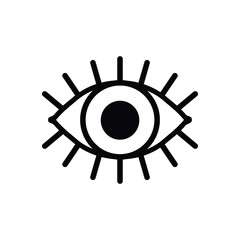 Open eye line icon on white background. Look, see, sight, view sign and symbol. Vector linear graphic element. Optical and search theme in minimal design style. Eye with eyelashes.