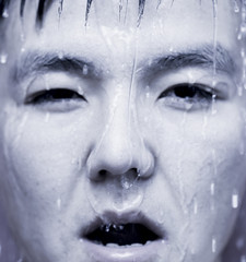 wet portrait of a man in the shower