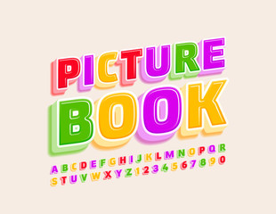 Vector Bright Sign Picture Book. Colorful Alphabet Letters and Numbers for Children. Creative Uppercase Font