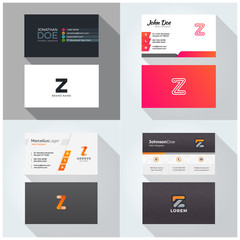 Z letter logo professional corporate Visiting card, Modern Multipurpose design template. Set of 4 Business cards