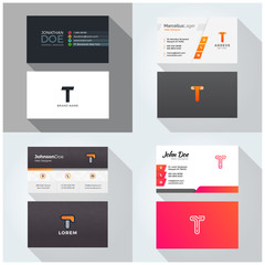 T letter logo professional corporate Visiting card, Modern Multipurpose design template. Set of 4 Business cards