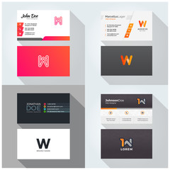 W letter logo professional corporate Visiting card, Modern Multipurpose design template. Set of 4 Business cards