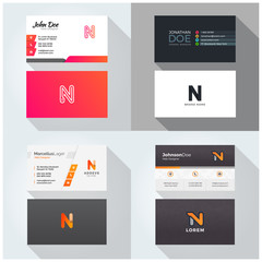 N letter logo professional corporate Visiting card, Modern Multipurpose design template. Set of 4 Business cards