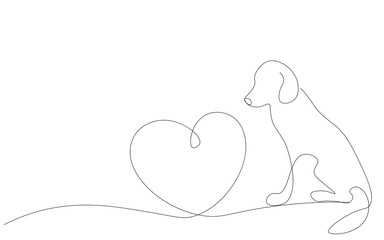 Valentines day background with heart and cute dog vector illustration - obrazy, fototapety, plakaty