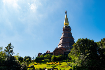 Fototapeta premium Two Pagodas on the top of Doi Inthanon National Park. Chiangmai Thailand.