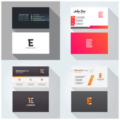 Fototapeta na wymiar E letter logo professional corporate Visiting card, Modern Multipurpose design template. Set of 4 Business cards