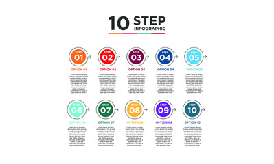 10 step infographic element. Business concept with ten options and number, steps or processes. data visualization. Vector illustration.