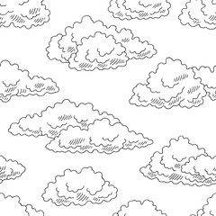 Clouds graphic black white seamless pattern sketch background illustration vector