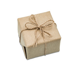 vintage handcraft cardboard closed gift box isolated on white background