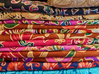 piled traditional turkish milti colored fabric pieces