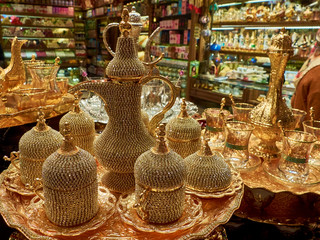 Colorful traditional turkish kitchenware at Spice Bazaar, Istanbul