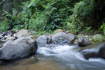 Naklejka premium spring water mountain river shot with long exposure, Beautiful flowing water 