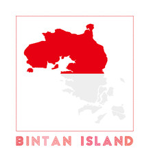 Bintan Island Logo. Map of Bintan Island with island name and flag. Beautiful vector illustration.