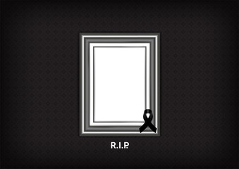 Mock up Mourning symbol with Black Respect ribbon and Frame on Texture background Banner. Rest in Peace Funeral card Vector Illustration.