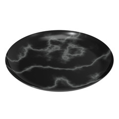 Empty Black Marble Plate Isolated on White Background. Realistic 3D Render.