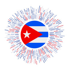Cuba sign. Country flag with colorful rays. Radiant sunburst with Cuba flag. Vector illustration.
