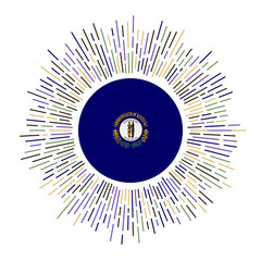 Kentucky sign. US state flag with colorful rays. Radiant sunburst with Kentucky flag. Vector illustration.