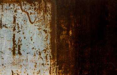 Painted metal rusted background. Metal rust texture. Erosion metal. Scratched and dirty texture on outdoor rusted metal wall.