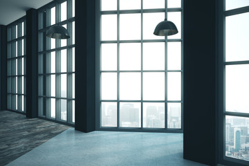 Empty modern loft style room with big window