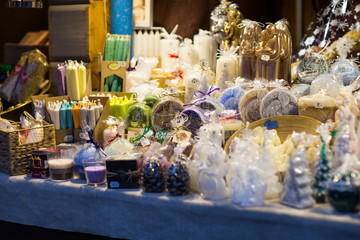handmade candles sold at the christmas market 