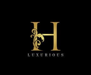 Golden H Luxury Logo Icon, Classic H Letter Logo Design.