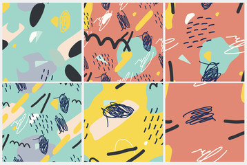 Fototapeta na wymiar Vector seamless pattern set. Abstract backgrounds with brush strokes.