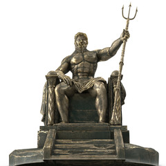 Bronze statue of the Greek god Poseidon on an isolated white background. 3d illustration