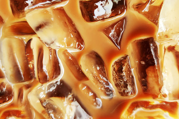 Ice coffee texture close up on top view