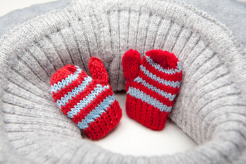 wool gloves scarf white background