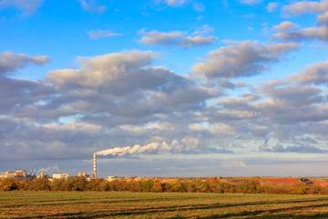Rural autumn landscape, bright morning sunshine illuminate the agricultural field, the production...