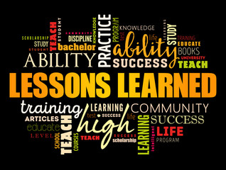 Lessons Learned word cloud collage, education concept background