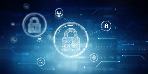 2d illustration Safety concept: Closed Padlock on digital background