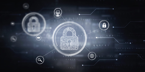 2d illustration Safety concept: Closed Padlock on digital background