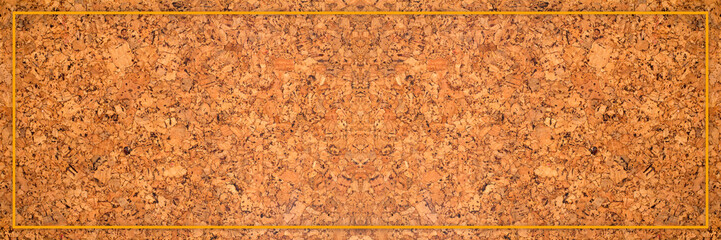 Closed up of panoramic brown cork board texture with yellow saffron boarder for banner background