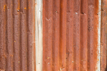 Surface of the red rusted zinc plate closeup.