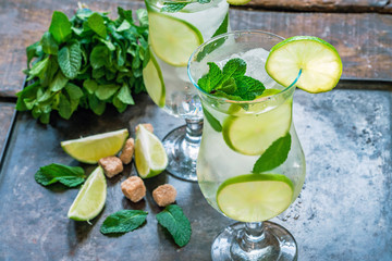 Refreshing mojito cocktail with mint and lime