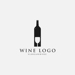 Negative space glass in the wine bottle logo design vector