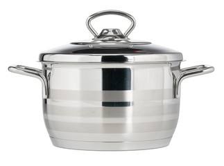 Stainless steel saucepan isolated on white background