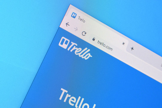 Homepage of trello website on the display of PC, url - trello.com.