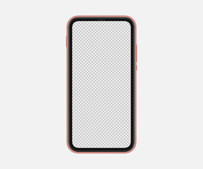 High detailed realistic smartphone with transparented screen. Pink glamour phone isolated. Blank transparented screen for your fashion and glamour content.