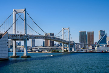 View of  Rainbow  bridge in Tokyo, Japan.