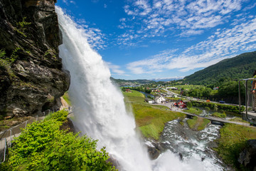Norheimsund-Bergen / Norway 07.01.2015.Steinsdalsfossen waterfall. In Norheimsund we find this waterfall of about 50 meters
