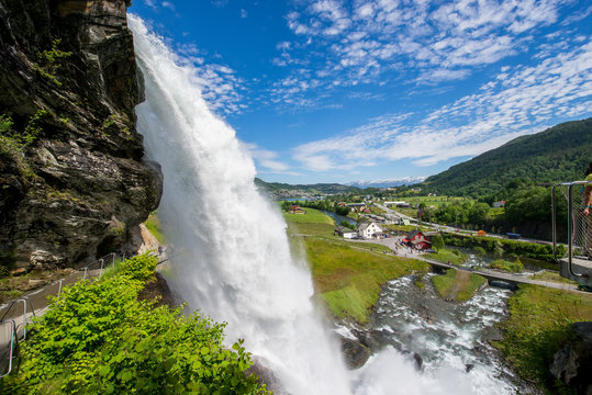 Norheimsund-Bergen / Norway 07.01.2015.Steinsdalsfossen waterfall. In Norheimsund we find this waterfall of about 50 meters