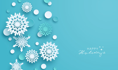 Naklejka na ściany i meble Holiday paper snowflakes banner. Vector Illustration.